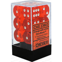 Chessex 23603 Translucent 16mm d6 Orange/white Block (12)