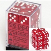 Chessex 23604 Translucent 16mm d6 Red/white Block (12)