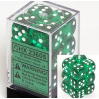Chessex 23605 Translucent 16mm d6 Green/white Block (12)