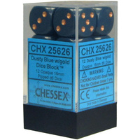 D6 Dice Opaque 16mm Dusty Blue/Copper (12 Dice in Display)