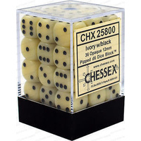 Chessex 25800 Opaque 12mm d6 Ivory/black