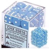 Chessex 25816 Opaque 12mm d6 Light Blue/white