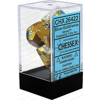 Chessex 26422 Gemini Polyhedral Blue-Gold w/white 7-Die Set
