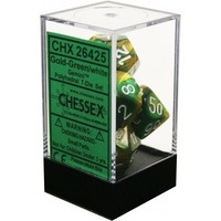 Chessex 26425 Gemini Gold-Green w/white 7-Die Set