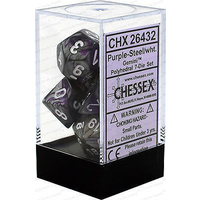 Chessex 26432 Gemini Purple-steelw/white 7-Die Set