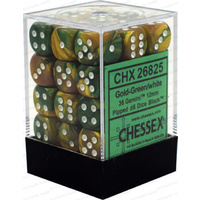 Chessex 26825 Gemini 12mm d6 Gold-Green w/white