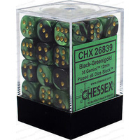 Chessex 26839 Gemini 12mm d6 Black-Green/gold