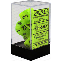 D7-Die Set Dice Vortex Polyhedral Bright Green/Black (7 Dice in Display)