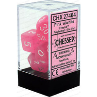 D7-Die Set Dice Frosted Polyhedral Pink/White (7 Dice in Display)