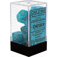 D7-Die Set Dice Cirrus Polyhedral Aqua/Silver (7 Dice in Display)