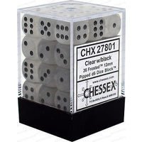Chessex 27801 Frosted 12mm d6 Clear/black