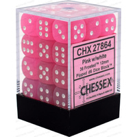 D6 Dice Frosted 12mm Pink/White (36 Dice in Display)