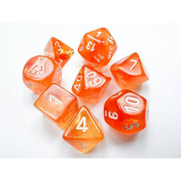 Chessex Polyhedral 7-Die Set Borealis Blood Orange/White (Luminary Effect)