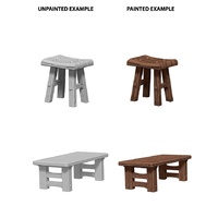 WizKids Deep Cuts Unpainted Miniatures Wooden Table & Stools