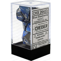 Chessex 26423 Gemini Polyhedral Blue-Steel w/white 7-Die Set