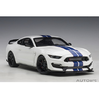 AutoArt 1/18 Ford Shelby GT-350R (Oxford White w/ Lightning Blue Stripes) Composite Car