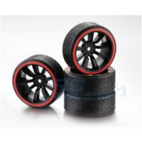 Absima Wheel 1/10 Set Drift 9- Spoke Profile B Rim Black/ Red