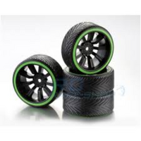 Absima Wheel 1/10 Set Drift 9- Spoke Profile B Rim Blk/ N Grn