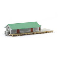 Auscision Models HO NSWGR G3 Goods Shed, Green Roof, Grey Walls & Red Doors Ready-to-Place