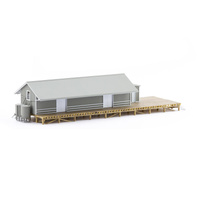 Auscision Models HO NSWGR G3 Goods Shed, Grey Roof, Grey Walls & White Doors Ready-to-Place