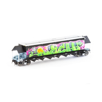 Auscision Models HO BGVF Grain Hopper, Black with SSR Logos, Grain Lids and Graffiti - Single Car