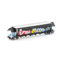 Auscision Models HO BGVF Grain Hopper, Black with SSR Logos, Grain Lids and Graffiti - Single Car