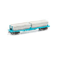 Auscision HO NSW Infrastructure Wagon NDXF Sleeper Wagon with Concrete Sleepers, RSA Teal - 4 Car Pack NMW-5