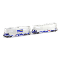 Auscision Models HO NPHH Cement Hopper, Pacific National Wagon Grime/Blue with PN Logos on 1 Wagon & Patch Job on