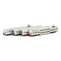 Auscision Models HO V Set SRA Candy, Red/Orange/White Nose with Blue/Yellow Side L7 - 4 Car Locomotive Set