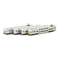 Auscision Models HO V Set CityRail, Yellow/Grey Nose with Blue/Yellow L7 - 4 Car Locomotive Set DCC Sound Equipped