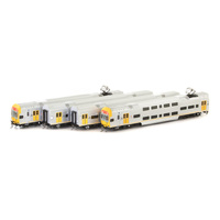 Auscision Models HO V Set TfNSW TrainLink, Red/Grey/Yellow Nose with TfNSW Logos & Yellow Doors - 4 Car Locomotive Set