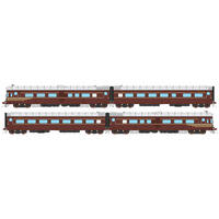 Auscision HO DEB Set Railcar, Indian Red - 4 Car Set (HPF 955, TBR854, TC751, PF906)