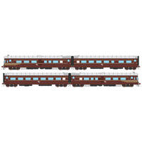 Auscision HO DEB Set Railcar, Indian Red with White L7 - 4 Car Set (HPF956, TBR855, TB801, PF901)