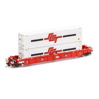 Auscision HO PWWY Well Wagon, SCT Red with 2 x 48' Containers - Single Car