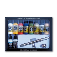 Vallejo Model Air Basic Colours 10 Colour Acrylic Paint + Airbrush Set