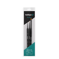 Vallejo Hobby Brushes: Precision Starter Set (Round No.1 & 3/0 Triangular Handle, Flat No.4, synthetics)