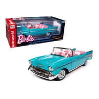 Auto World 1/18 Silver Screen Machines Barbie Aqua 1957 Chevy Convertible Metal Diecast