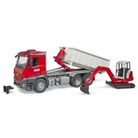Bruder 1/16 MB Arocs Truck w/Roll-off Container & Schaeff Excavator