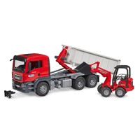 Bruder MAN TGS Truck with Roll-Off Container & Schaeff Compact Loader