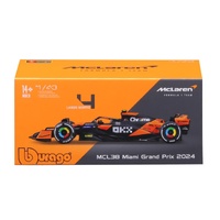 Bburago 1/43 F-1 McLaren MCL 38 #4 Lando Norris Miami GP 2024 with Helmet Diecast Model Car
