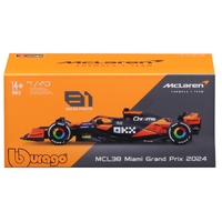 Bburago 1/43 F1 McLaren MCL 38 #81 Oscar Piastri Miami GP 2024 with Helmet Diecast Model Car