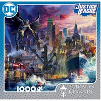 Ceaco 1000pc Thomas Kinkade DC Justice League Showdown at Gotham Pier Jigsaw Puzzle