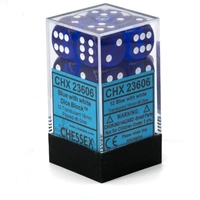 Chessex 23606 Dice Sets: Blue/White Translucent 16mm d6 (12)