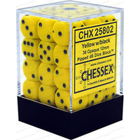 D6 Dice Opaque 12mm Yellow/Black (36 Dice in Display)