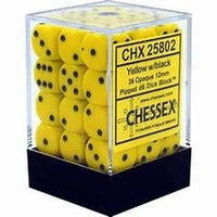 D6 Dice Opaque 12mm Yellow/Black (36 Dice in Display)