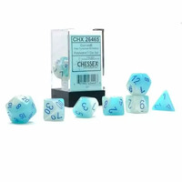 Chessex 26465 Gemini Pearl Turquoise-White/Blue Luminary 7-Die Set