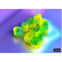 Chessex 26670 Gemini Plasma Green-Teal/orange Luminary 16mm d6 Dice Block (12 dice)
