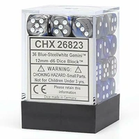 Chessex 26823 Gemini 12mm d6 Blue-Steel w/white Block
