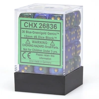 Chessex 26836 Gemini 12mm d6 Blue-Green w/gold