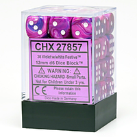 Chessex 27857 Festive 12mm d6 Violet/white